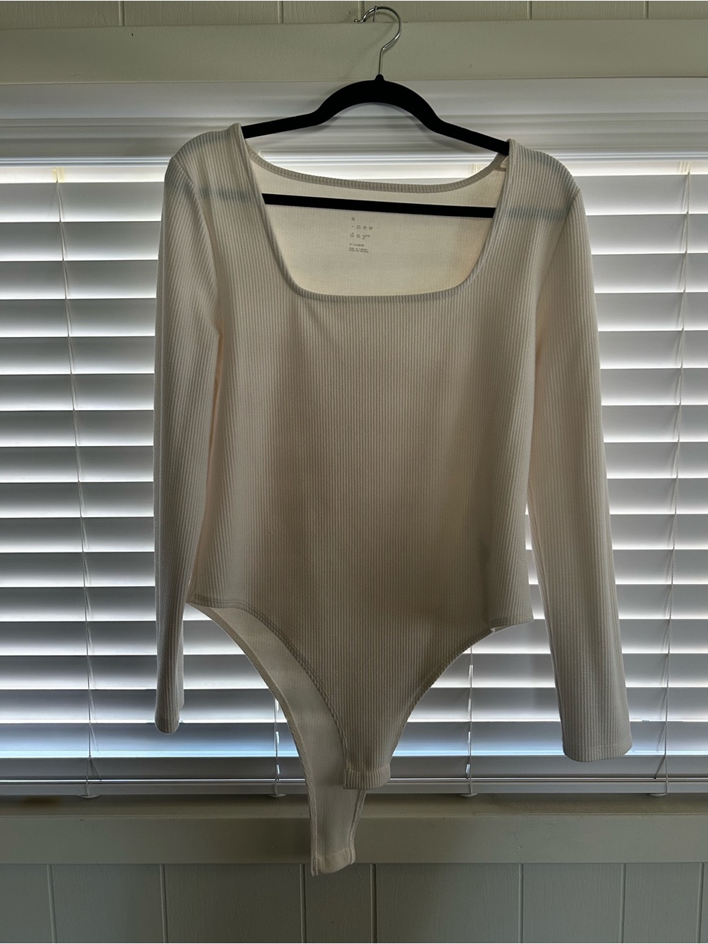 a new day Cream Ribbed Long-Sleeve Square Neck Bodysuit